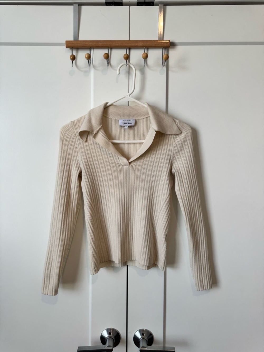 & Other Stories Ribbed Fold-Over Collar Top - Cream